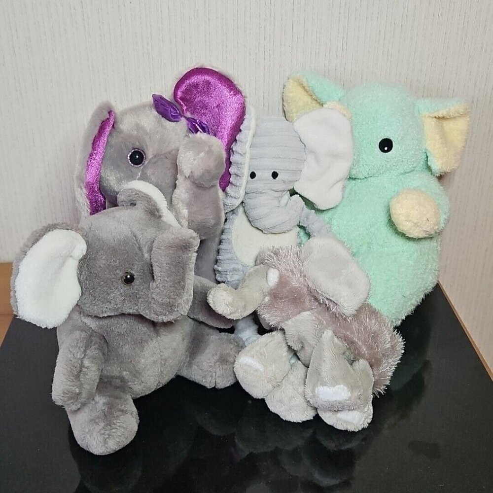 Plush Baby Elephant Lot 5 Chickpea Corduroy Ty Lil Kinz Aurora Gray Stuffed